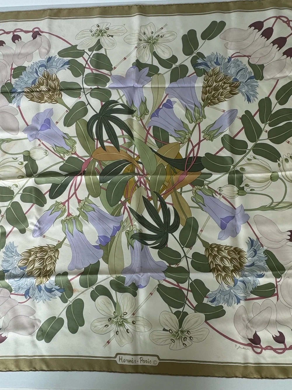 HERMES 100% Silk Scarf Carre 90 Flora Graeca Botanical Floral Elegant France